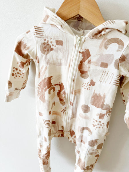 Jax and Lennon Hooded Neutral Abstract Shapes Zipper Romper • 0-6 months