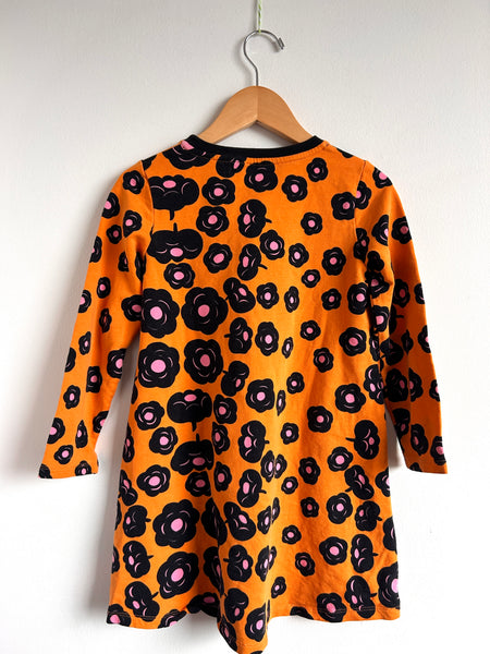 Marimekko Orange Floral Long Sleeve Dress • 6-7 years (122cm-128cm)