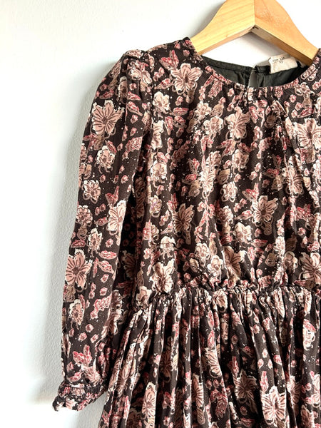 En•fant Brown and Pink Floral Dress • 5-6 years
