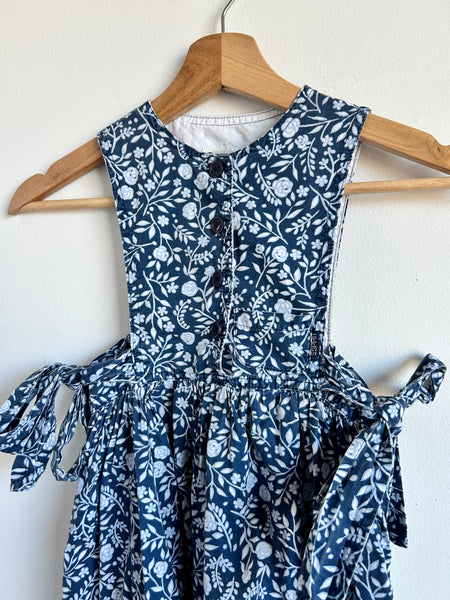 Vintage Esprit Blue Pinafore Style Floral Dress with Ties • 2-3 years
