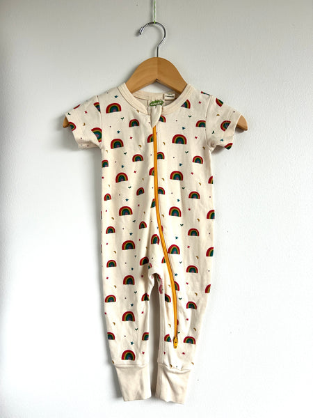 Parade Organics Short Sleeve Rainbow Cotton Zip Romper • 3-6 months