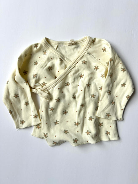 Quincy Mae 2pc White and Brown Floral Kimono Top + Footie Pants Set • 0-3 months