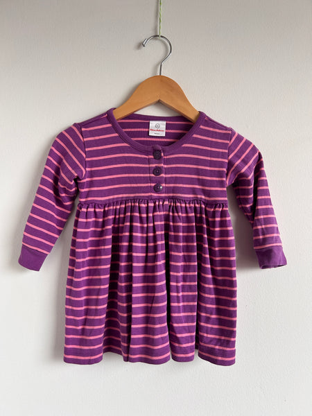 Hanna Andersson Pink and Purple Striped Long Sleeve Cotton Dress • 12-18 months (80cm)