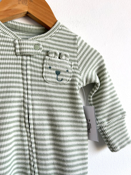 NEW Gap Green and White Striped Bear Sleeper • 0-3 months