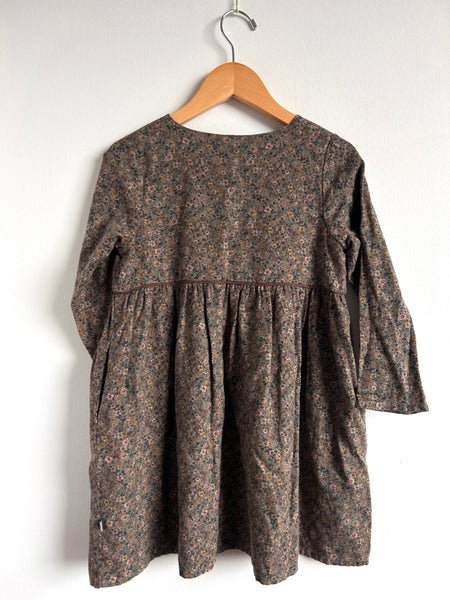 Wheat Flannel Long Sleeve Blue Purple Floral Dress with Buttons • 5-6 years