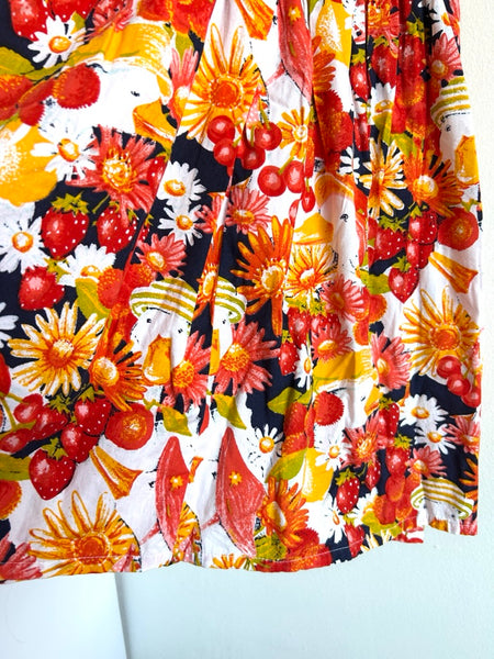 Vintage Catimini Red Floral Collared Cotton Dress • 5-6 years
