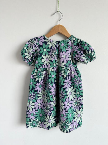 Cotton On Green and Purple Puff Sleeve Dress • 3-4 years