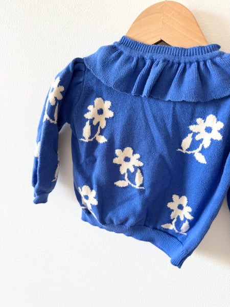 Emilie et Ida Ruffle Collar Blue Floral Cardigan • 6 months
