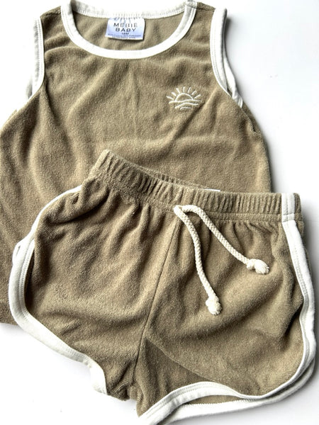 Mebie Baby 2pc Grey Brown Terry Tank Set • 18-24 months