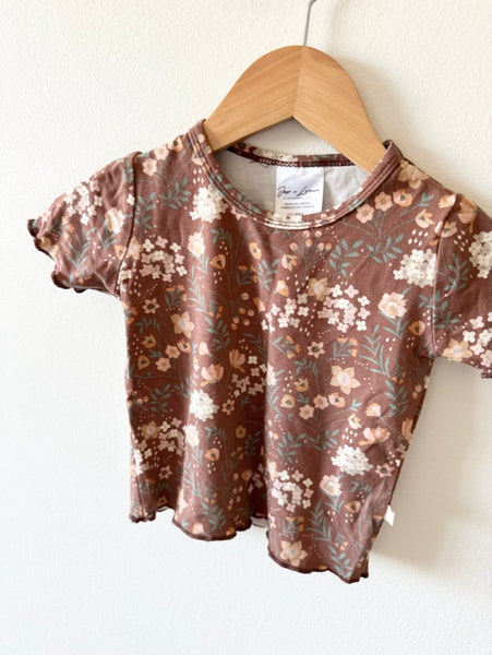 Jax and Lennon Brown Floral Lettuce Hem T-Shirt • 12-18 months