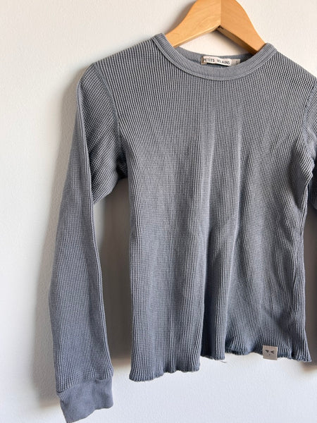 Petits Vilains Waffle Long Sleeve Grey/Blue Top • 6-7 years