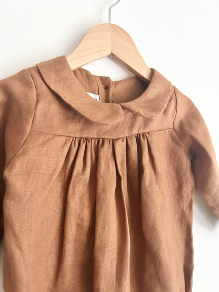 NEW Little Deer Handmade Brown Linen Bubble Romper • 12-18 months