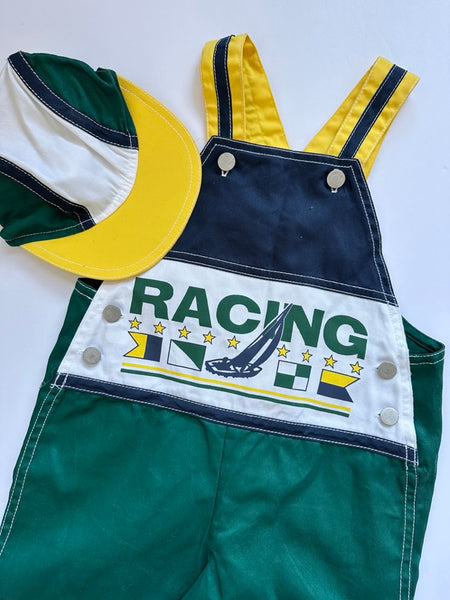 NEW Vintage 2pc "Racing" Shortalls and Hat • 3-4 years