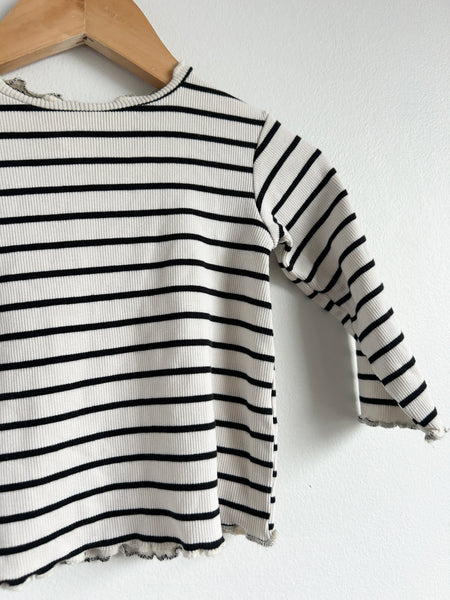 Zara Ribbed Striped Lettuce Hem Long Sleeve • 12-18 months