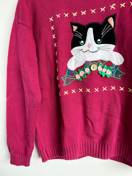 Vintage Northern Getaway Pink Cat Cardigan • 7-10 years (medium)