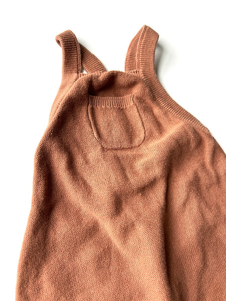 Quincy Mae Brown Cotton Knit Overalls • 3-6 months