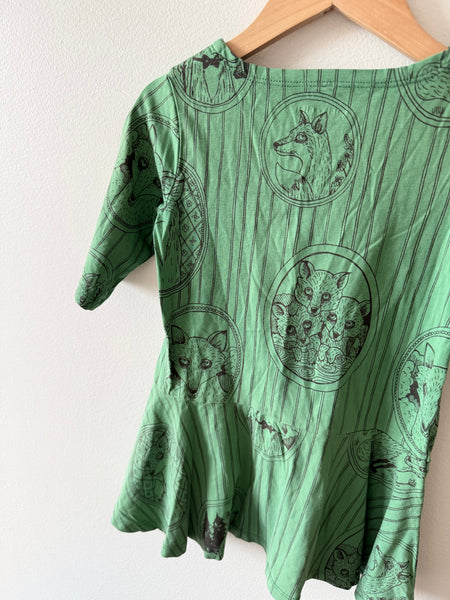 Mini Rodini Fox Family Long Sleeve Green Dress • 18 months - 3 years (92-98cm)