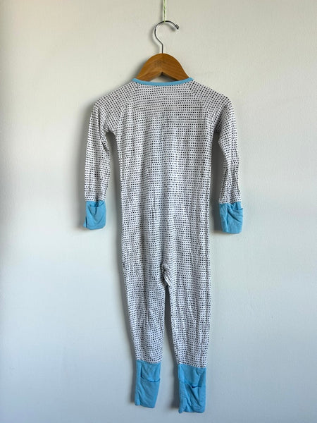 Little Sleepies White and Blue Black Polka Zipper Romper • 12-18 months