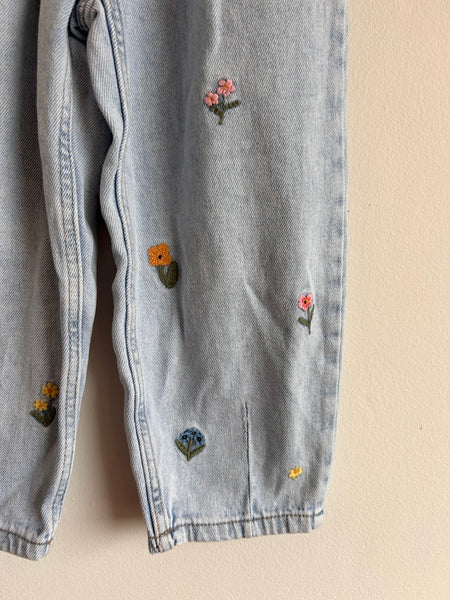 Zara Paperbag Waist Embroidered Lightwash Jeans • 5-6 years