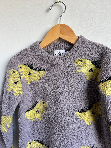 Lola and The Boys Fuzzy Grey Dino Sweater • 4-5 years
