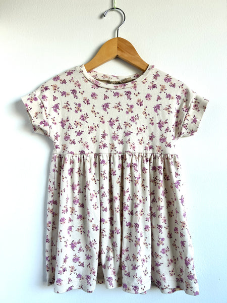 Wheat Kids White and Purple Cotton Short Sleeve Dress • 3-4 years