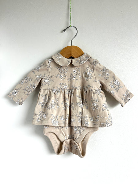 Gap Tan Floral Collared Onesie Dress • 0-3 months