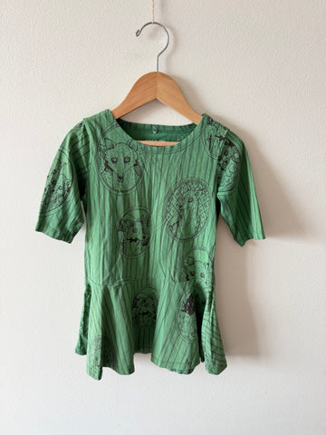 Mini Rodini Fox Family Long Sleeve Green Dress • 18 months - 3 years (92-98cm)