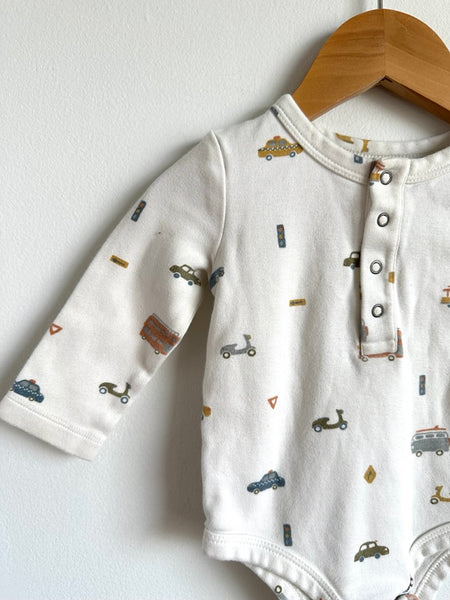 Pehr Cars Long Sleeve Button Up Onesie • 3-6 months