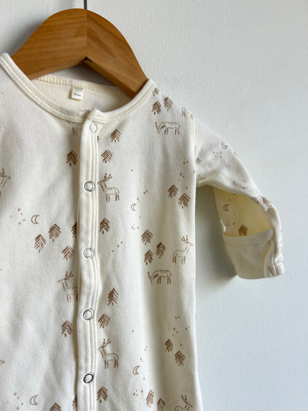 Quincy Mae White and Tan Button Sleeper • 3-6 months