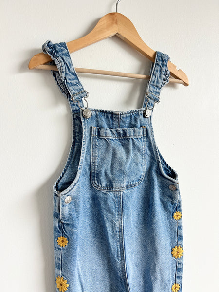 Zara Denim Overalls with Yellow Flowers • 5-6 years