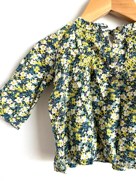 Bonpoint Blue and Yellow Floral Long Sleeve Tunic • 6 months