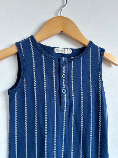 Miles the Label Blue Tank Romper with Lines • 18-24 months