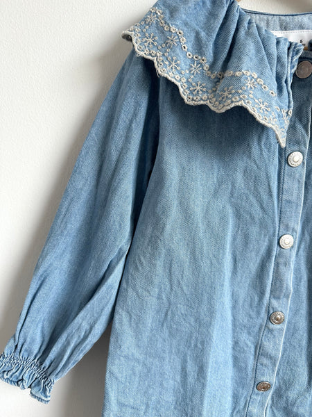 Zara Long Sleeve Denim Dress with Embroidered Collar • 5 years