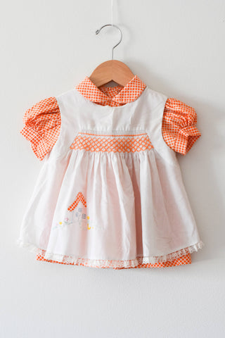 Orange Checker Dress With Removeable Smock • 1-2 years