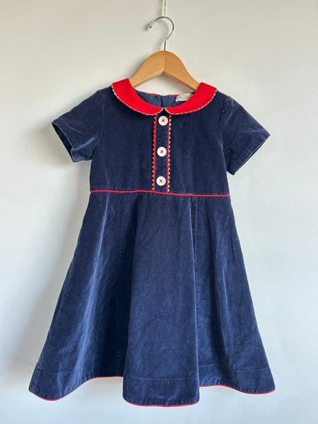 Mini Boden Blue Short Sleeve Velvet Collared Dress • 5-7 years