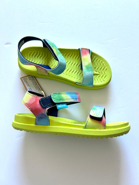 NEW Native Charly Neon Yellow and Rainbow Sandals • 11c