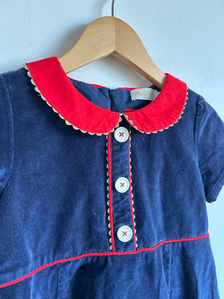 Mini Boden Blue Short Sleeve Velvet Collared Dress • 5-7 years