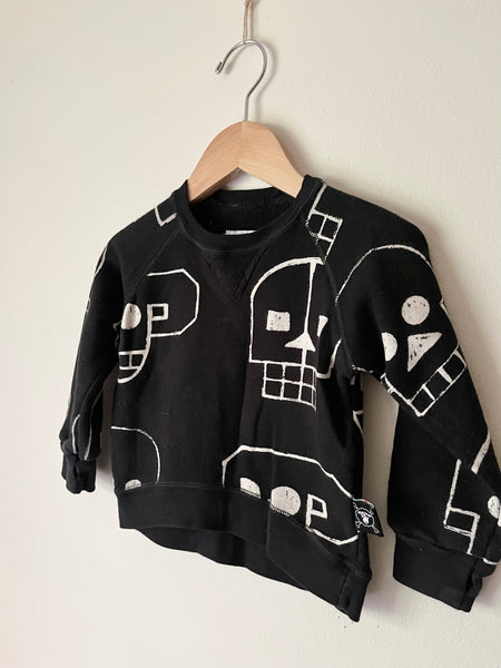 Nununu Black and White Skull Sweatshirt • 6-12 months