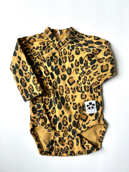Mini Rodini Leopard Kimono Bodysuit • 2-4 months