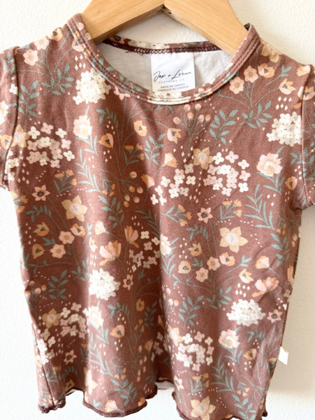 Jax and Lennon Brown Floral Lettuce Hem T-Shirt • 12-18 months