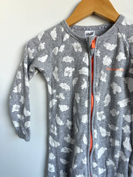 Bonds Grey and White Cloud Zip Romper • 18-24 months