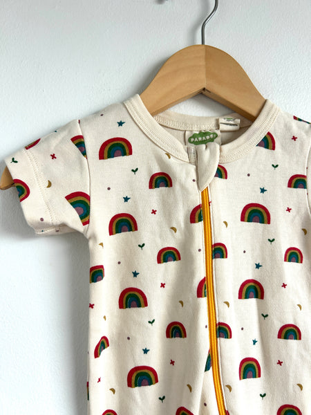 Parade Organics Short Sleeve Rainbow Cotton Zip Romper • 3-6 months