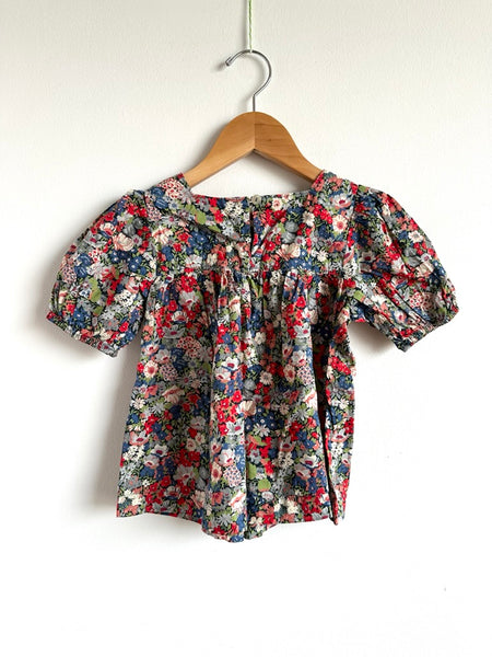 Petits Vilains Red and Blue Poppy Puff Sleeve Shirt • 4-5 years