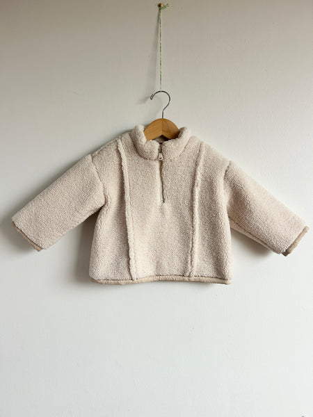 Zara White Fuzzy Fleece Lined Sherpa 1/4 Zip • 1-2 years