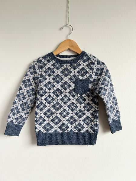 H&M Blue and White Knit Pocket Sweater • 2-4 years