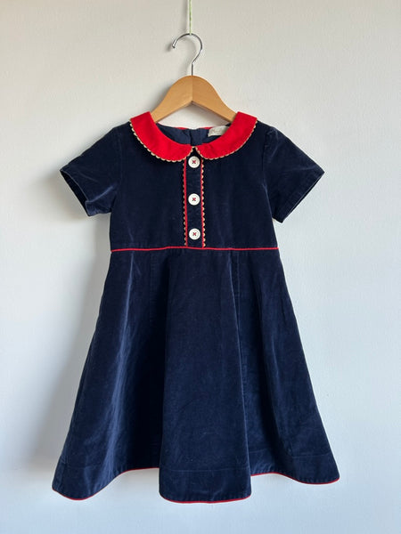 Mini Boden Blue Short Sleeve Velvet Collared Dress • 5-7 years