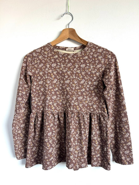Wheat Brown Floral Peplum Top • 11-13 years
