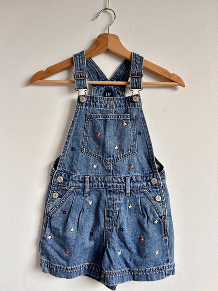 Gap Denim Flower Embroidered Shortalls • 6-7 years (small)