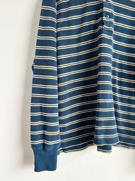 LL Bean Waffle Striped Henley Long Sleeve Top • 9-12 years (Medium)