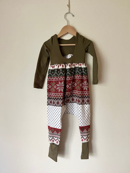 Wings and Roots Drop Crotch Christmas Romper • 2 years